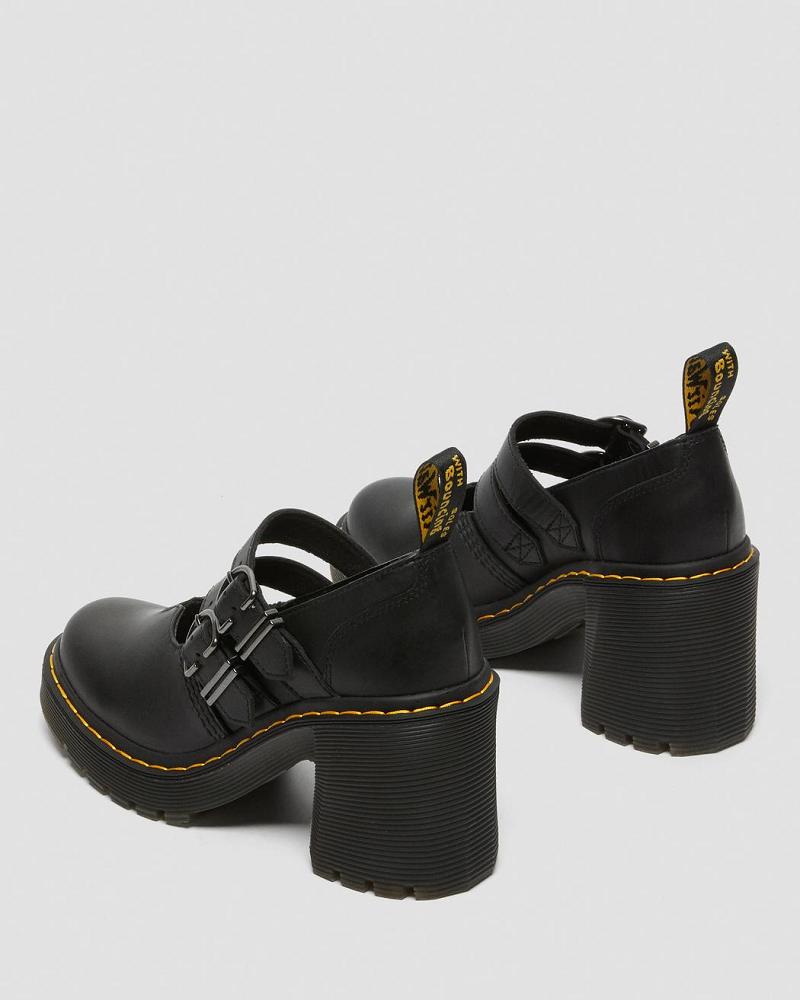 Black Women's Dr Martens Eviee Sendal Leather Heeled Mary Jane Shoes | CA 335HAP